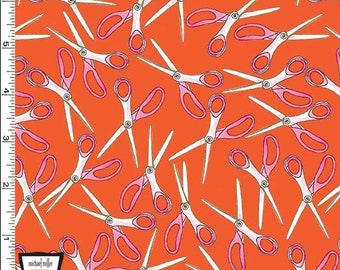 A Cut Above Scissor BTY, Michael Miller DC10145-ORAN-D, Scissors Fabric, Seamstress Seamster Crafter Stylist Hairdresser Sewing Room Studio