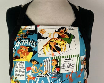 Kitschy Cocktails Retro Apron, Classic Midcentury Cocktail Culture Reversible Apron, Adult Apron with Pockets, Retro Unisex Apron, RTS