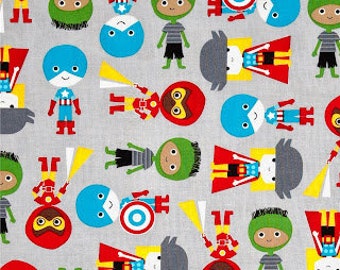 Super Kids Superhero Fabric BTY, Robert Kaufman AAK-14157-267, Fun Kids Brave Bravery Helper Hero Fabric, 100% Cotton