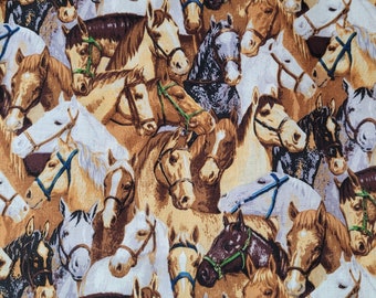 Horse Heads Fabric BTY, CP37581 Point of View Packed Horses, Horse Lover Horse Crazy Fabric By the Yard