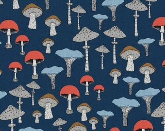 Mushroom Fabric BTY, Champignons by Michael Miller DC8319-TEAL-D, 100% Cotton Fabric Bty, Magic Mushroom Fabric, Toadstool Fungi Forager