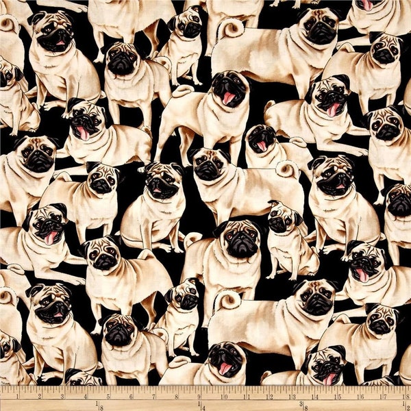 Pugs Fabric By the Yard, Timeless Treasures C2488 PUG, Pug Lover Fabric, Kawaii Pug Fabric BTY, 100% Cotton Quilt Shop Quality