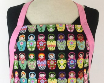 Russian Nesting Dolls Apron, Matryoshka Apron, Womens Reversible Apron, Adult Apron with Pockets, Nesting Dolls, Babushka Dolls, RTS