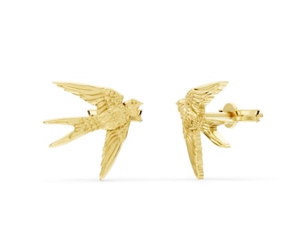 Solid Gold Swallow Bird Stud Earrings: Nature-Inspired Jewelry