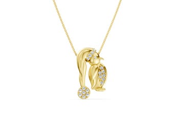 Penguin Zircon Stone Solid Gold Necklace: Handcrafted Wildlife Jewelry