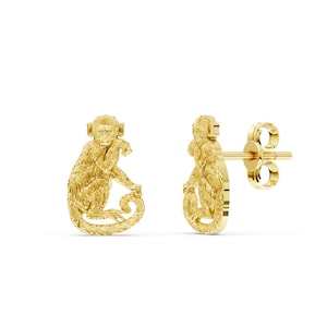 Orecchini a perno a forma di scimmia in oro massiccio: gioielli giocosi a forma di animale