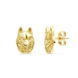 Pendientes de oro macizo con cabeza de lobo: Regalo de joyería animal