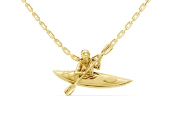 Solid Gold Canoe Pendant: Adventure Jewelry Gift for Outdoor Lovers