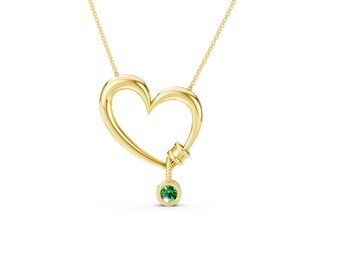 Handmade Solid Gold Heart Necklace with Delicate Zircon Detail
