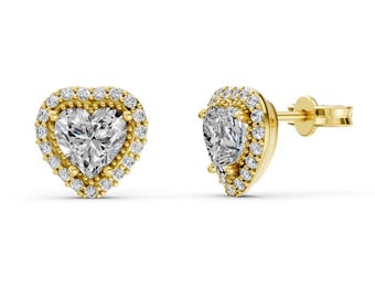 Handcrafted Solid Gold Heart Stud Earrings