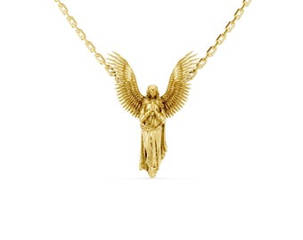 Solid Gold Winged Angel Pendant Necklace: Symbol of Strength