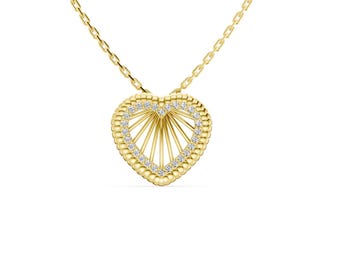 Solid Gold Heart Necklace,Heart Zircon Pendant, Handmade Fine Jewelry