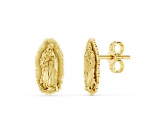 Massief gouden oorknopjes Maagd Maria: religieuze medaillonsieraden