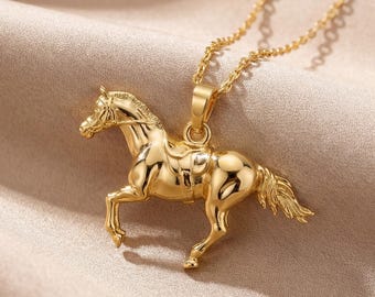 Forme Di Lucchetta Ciondolo Cavallo Baio In Oro 14kt Smaltato A Mano - Collana 42cm, Made In Italy - 6