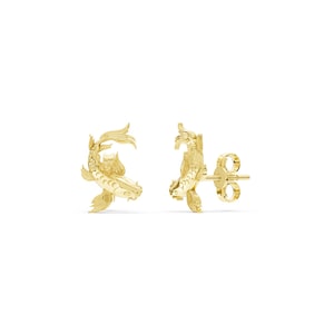 Koi Fish Gold Earrings, 8K, 10K, 14K, 18K Solid Gold, Animal Gold Stud Earrings, Elegant Ocean-Inspired,  A Perfect Gift for Nature Lovers