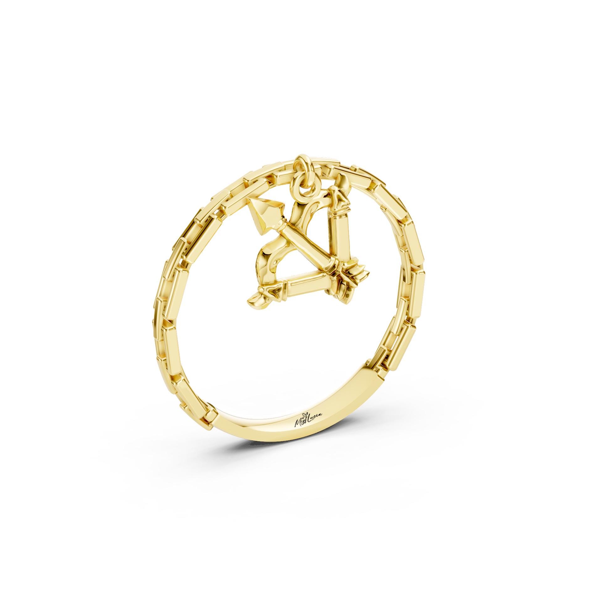 Solid Gold Sagittarius Ring: Zodiac Astrology Jewelry Gift