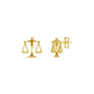 Scales Gold Earrings, 8K 10K 14K Solid Gold Balance Symbol Studs, Minimalist Jewelry, Unique Gift for Her, Elegant Gold Earrings
