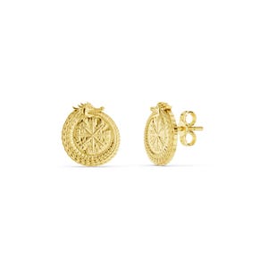Gouden muntoorbellen, 8, 10, 14, 18 kt massief goud, vintage-geïnspireerde stekers, klassieke ronde sieraden, uniek cadeau voor haar, tijdloze gouden oorbellen
