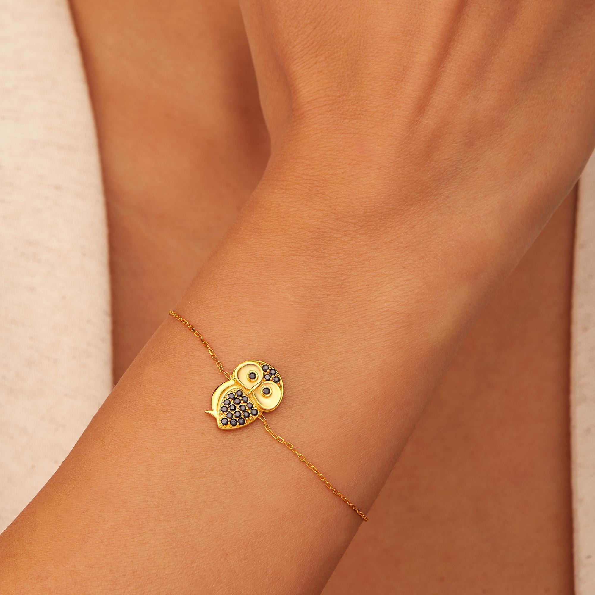 14K Gold Halloween Owl Charm Bracelet: Spooky Gothic Jewelry