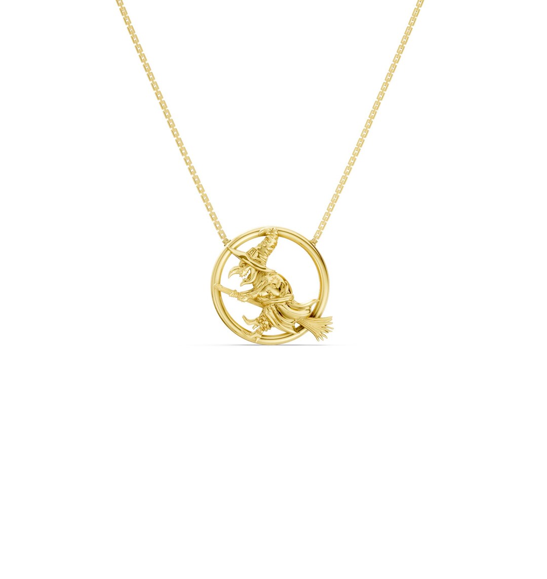 14K Gold Witch Necklace: Gothic Halloween Jewelry Gift - Etsy