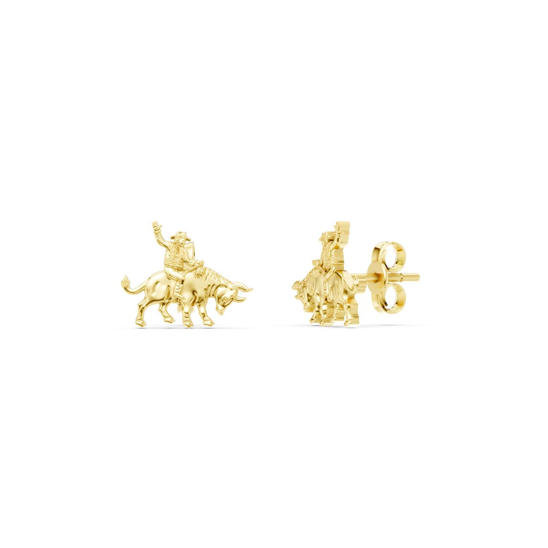 Rodeo Gold Earrings, 8K 10K 14K 18K Solid Gold, Cowboy Studs, Western ...