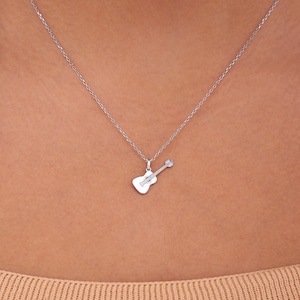 Guitar Gold Pendant Necklace, 8K, 10K, 14K, 18K Solid Gold, Handmade Jewelry for Guitar Enthusiasts, Musician’s Dream Jewelry Gift