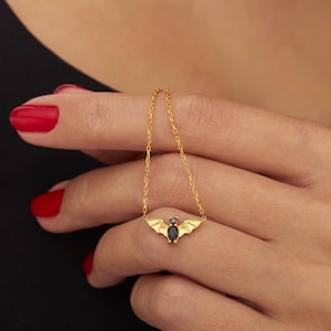 Bat Gold Necklace, 8K, 10K, 14K, 18K Solid Gold, Gothic Jewelry, Fine Jewelry, Perfect for Spooky Season, Gift for Her
