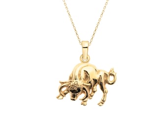Taurus Gold Pendant Necklace, 8K, 10K, 14K, 18K Solid Gold, Astrology Gold Necklace, Unique Star Sign Gift for Women, Horoscope Gift Idea