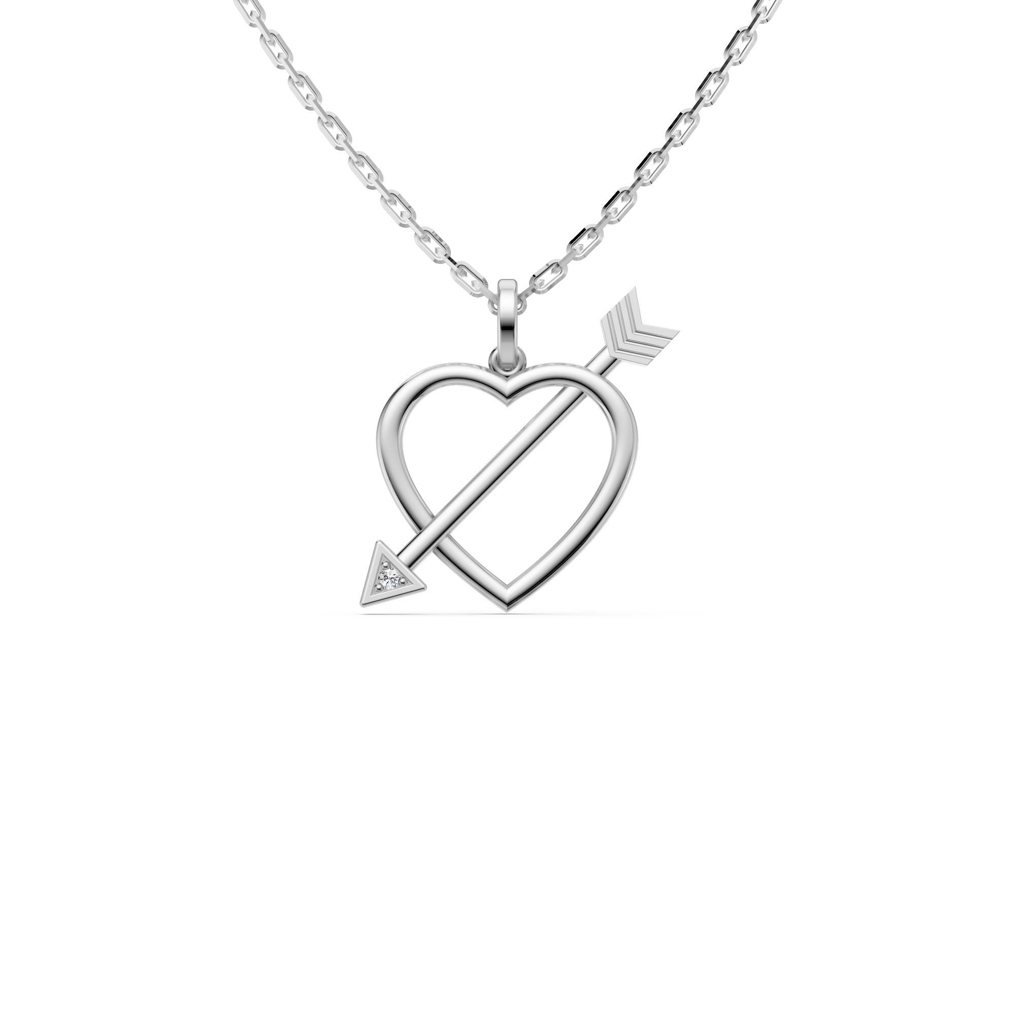 Solid Gold Heart Arrow Pendant Necklace, Minimal Love Symbol