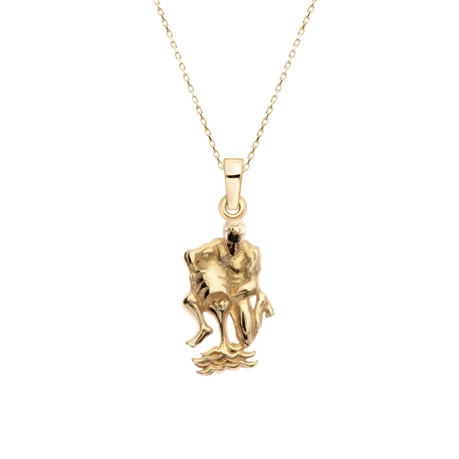 Aquarius Gold Pendant Necklace, 8K, 10K, 14K, 18K Solid Gold, Aquarius Horoscope Necklace, Zodiac Jewelry Gift for January-February Birthday