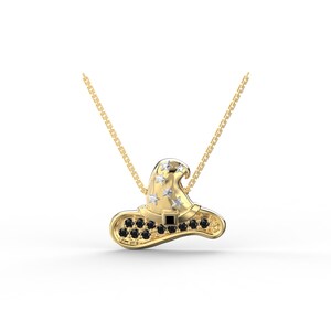 Witch Hat Gold Necklace, 8K, 10K, 14K, 18K Solid Gold, Gothic Jewelry, Fine Jewelry, Perfect for Spooky Season, Gift for Her
