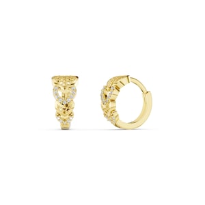 Heart Hoop Round Cut Gold Earrings, 8K, 10K, 14K, 18K Solid Gold, Minimalist Gold Earrings, Huggie Hoop Earrings, Zircon Stones