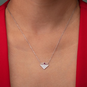 Solid Gold Triangle Necklace: Modern Geometric Zircon Pendant