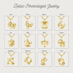 Custom Zodiac Necklace in 14K Solid Gold, Birthstone Astrology Jewelry, Personalized Horoscope Pendant, Constellation Charm, Gift for Her