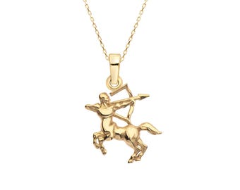 Sagittarius Gold Pendant Necklace, 8K, 10K, 14K, 18K Solid Gold, Astrological Jewelry for Sagittarius, Handmade Gold Zodiac Jewelry