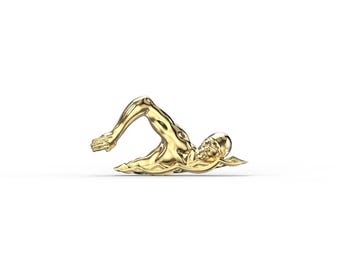 Swimmer Gold Pendant Necklace, 8K, 10K, 14K, 18K Solid Gold Pendant Necklace, Handmade Swimming Charm, Perfect Gift for Swimmers