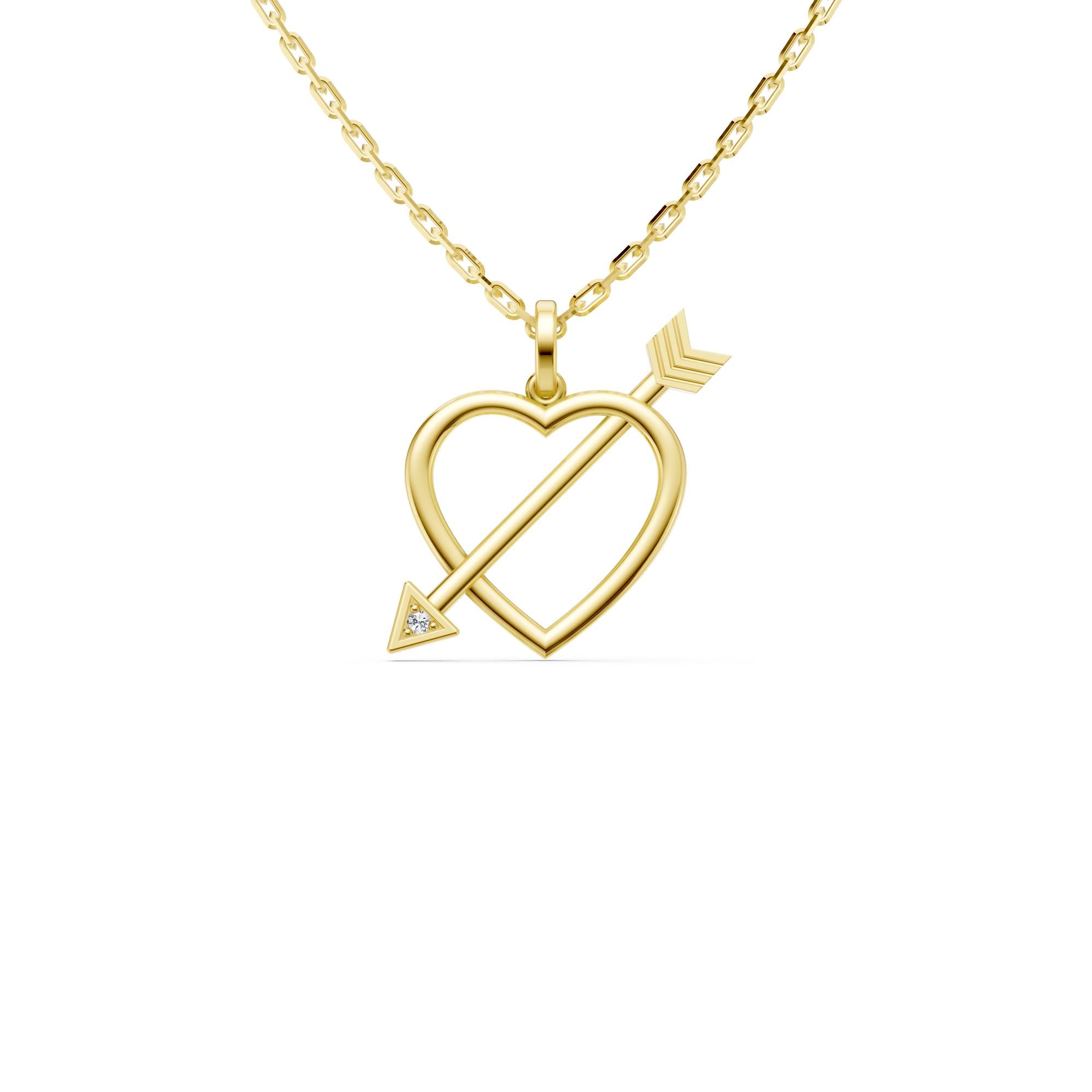 Solid Gold Heart Arrow Pendant Necklace, Minimal Love Symbol
