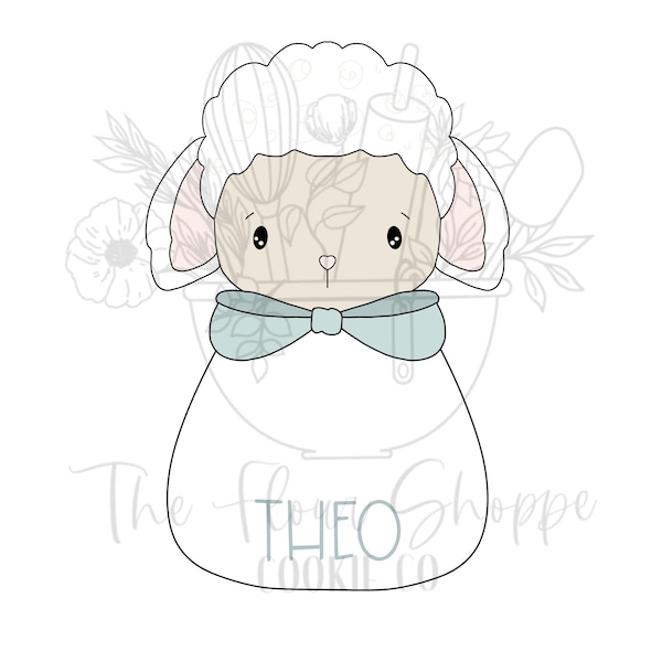 Round Lamb 1 with Bowtie, Spring, Easter, Sheep Personalized Cookie Cutter