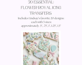 20 Favorite Floral Royal Icing Transfer Sheets: Set of 20