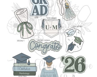 2026 Graduation Cookie Cutter Set High School Senior 2026, Boy, Girly Grad Party