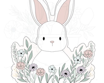 Bunny Rabbit with Flowers Easter Cookie Cutter
