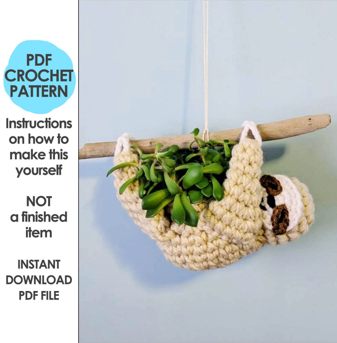 Sloth Planter Crochet Pattern Mini Succulent Planter Hanging - Etsy