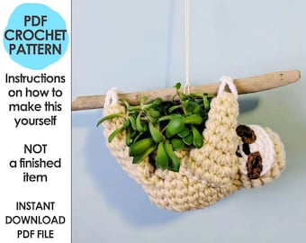 sloth planter crochet pattern, mini succulent planter, hanging crochet planter, animal planter, sloth crochet