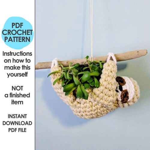 sloth planter crochet pattern, mini succulent planter, hanging crochet planter, animal planter, sloth crochet