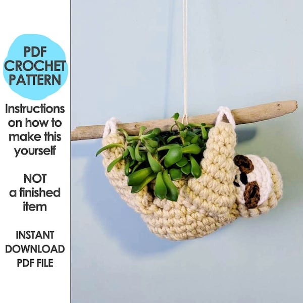 sloth planter crochet pattern, mini succulent planter, hanging crochet planter, animal planter, sloth crochet