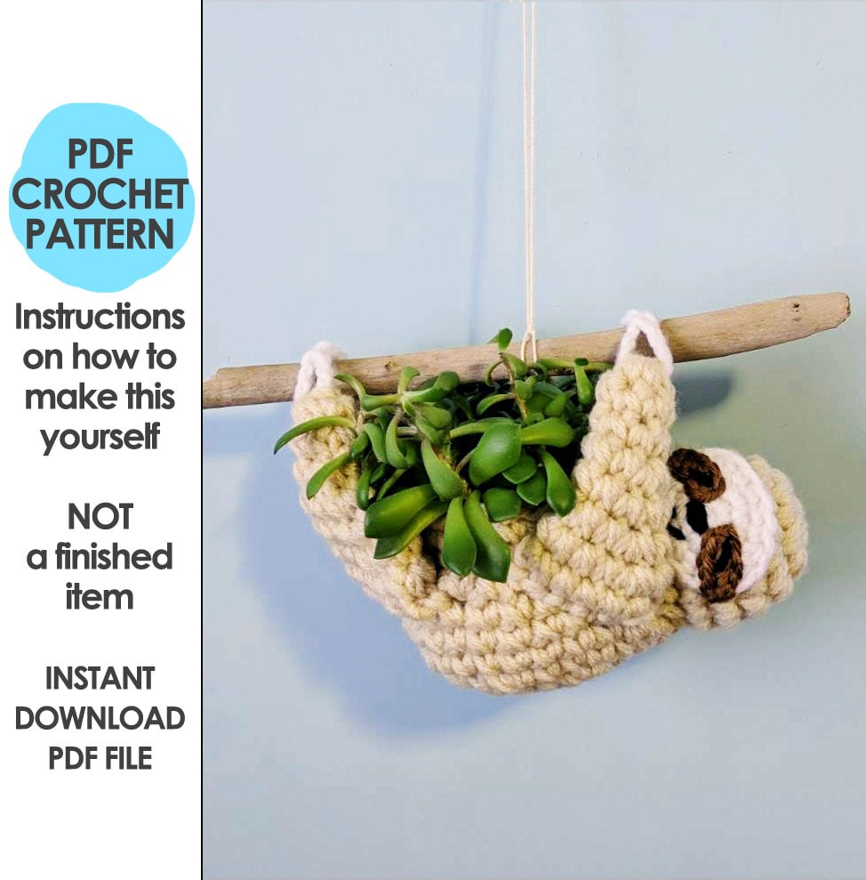 sloth planter crochet pattern, mini succulent planter, hanging crochet  planter, animal planter, sloth crochet