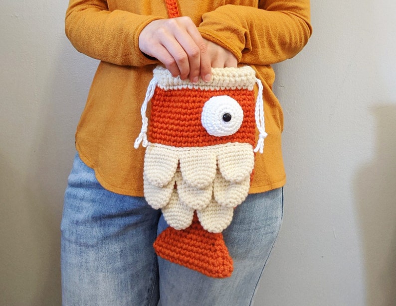 crochet fish bag pattern, crochet purse pattern, fish purse, koi fish bag, animal purse, kawaii bag image 4