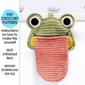 Froggy Kitchen Towel Crochet Pattern, Kawaii Crochet Hand Towel, Froggie Home Decor