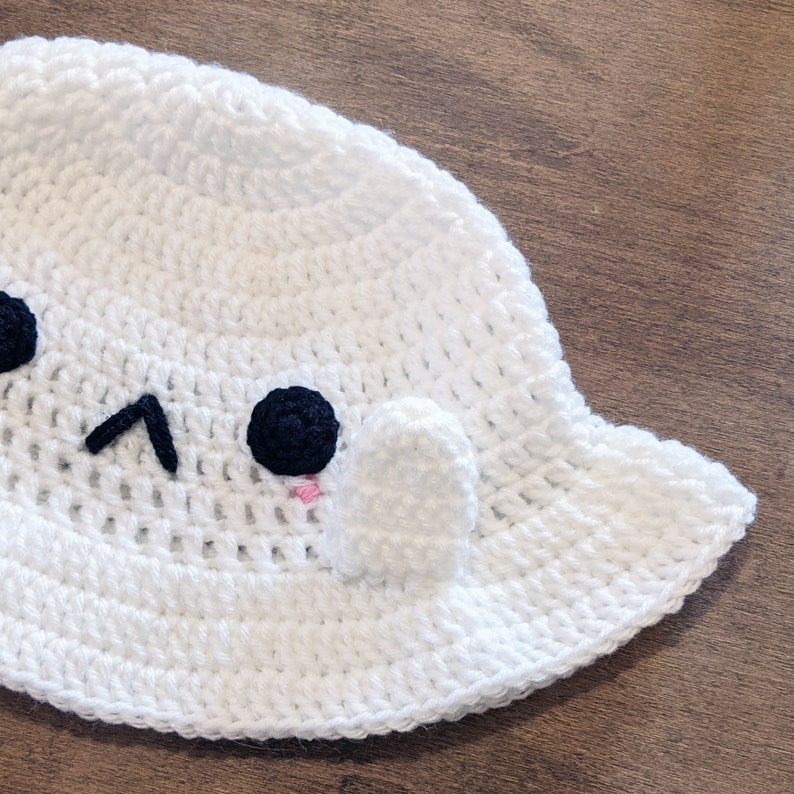 Shy Ghost Bucket Hat Crochet Pattern, Crochet Hat Pattern, Kawaii ghost halloween hat image 9