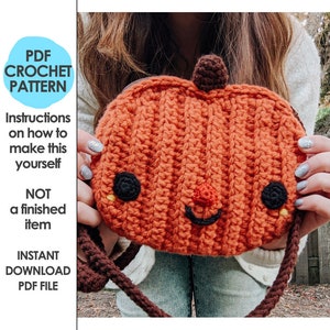 Crossbody Pumpkin Halloween Bag Crochet Pattern, Small Crochet Purse, fall season, autumn, Kawaii, Pumpkin Spice Season, Jack-o-lantern